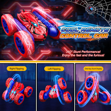 Remote Control Car,Double Sided 360 Rotating 4Wd Rc Cars For 3-12 Year Old Boys 2.4Ghz Electric Rechargeable Race Stunt Birthday