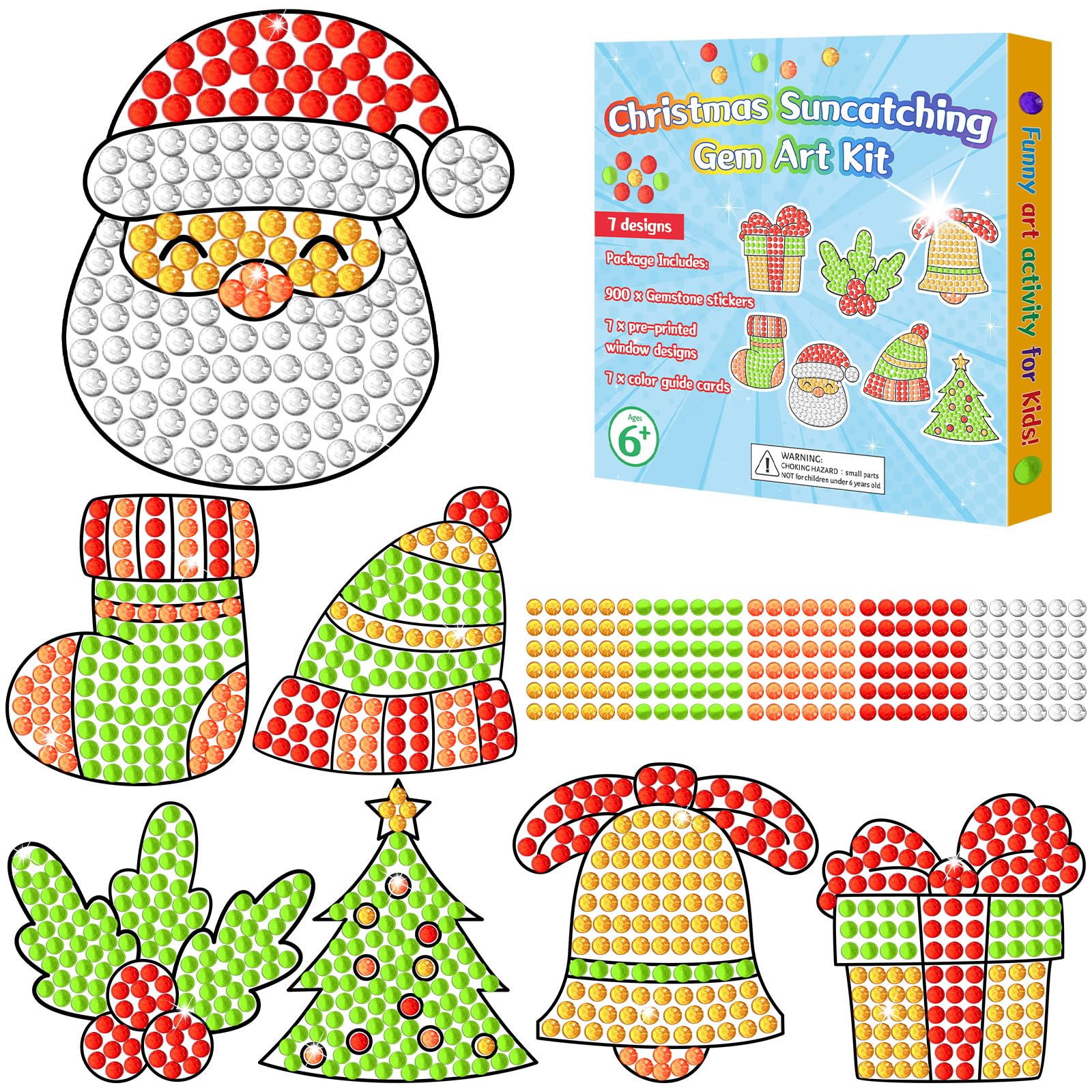 Qyeahkj 7pcs Christmas Arts and Crafts, Winter Art Crafts Christmas Suncatcher Kits for Children Teenagers Kids at 6-8, Christma