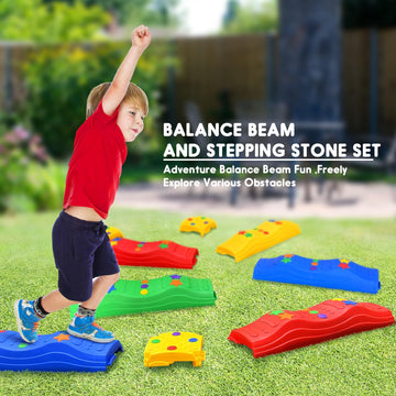 Toddler Balance Beam Kids Stepping Stones Max Load 220Lbs 4 Pcs Non-Slip Textured Surface & Rubber Pads Bottom Promote Agility C