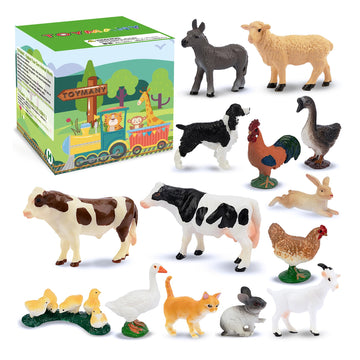 Toymany 14Pcs 0.6-2.5' Tiny Farm Animal Figures Toy, Detailed Texture Farm Figurines Cake Topper, Easter Christmas Birthday Gift School Project For Kids Children Toddlers