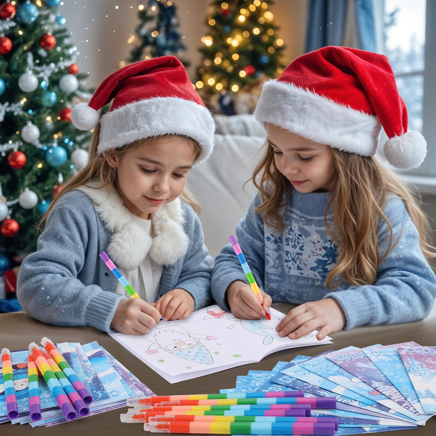 BenLouis 12 Frozen Mini Coloring Books Kids with 12 Stacking Crayons Winter Snowflake Themed Party Favors Small Activity Books B
