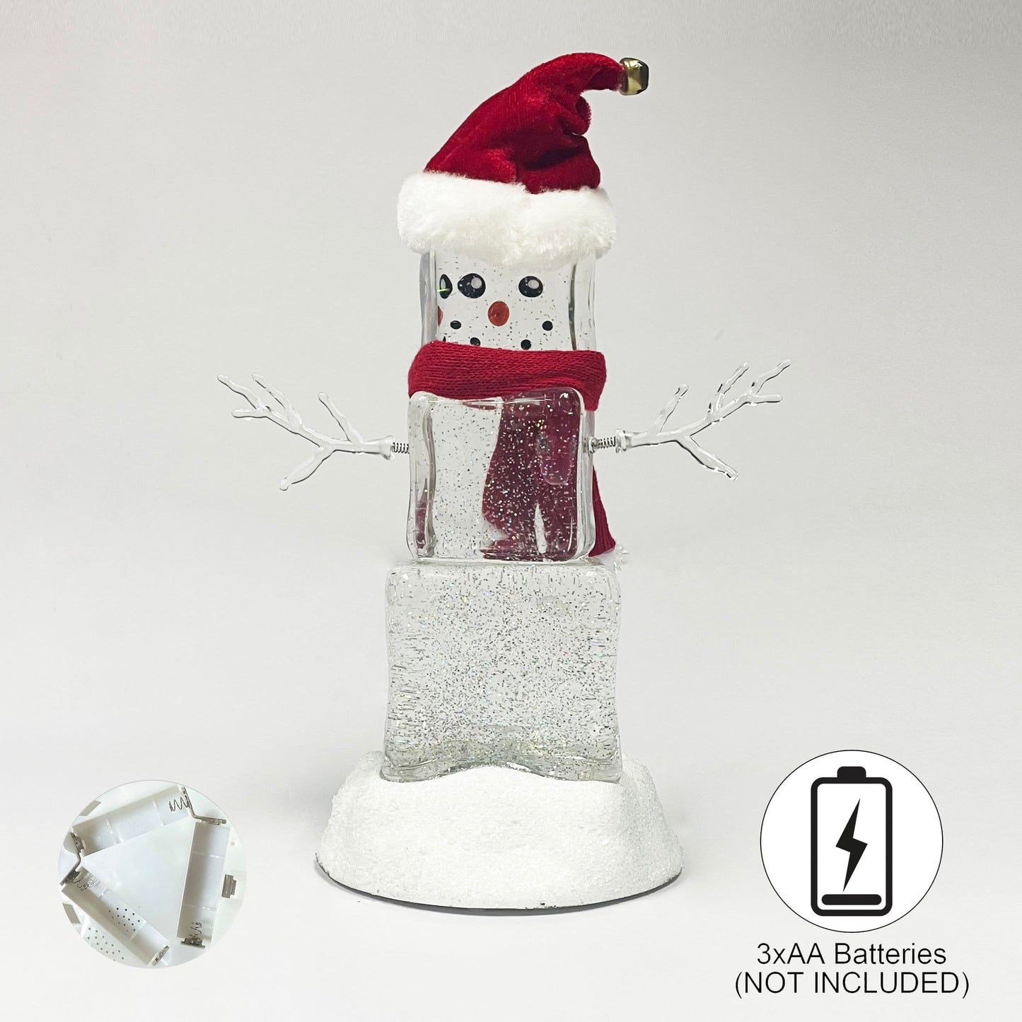 MOMENTS IN TIME 11.3H Acrylic Ice Cube Snowman - LED Lights, Water Spinning Glitter, Battery Operated