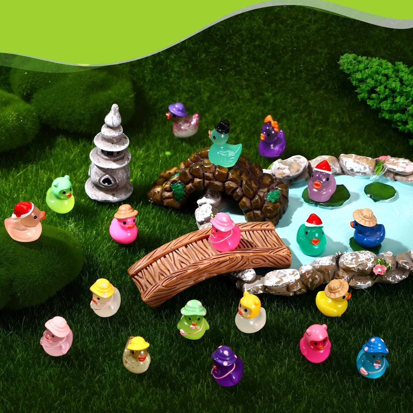 Ggstddup 64 Pcs Luminous Mini Resin Ducks, 8 Types Small Ducks Plastic Mini Resin Animals Figures Miniature Figurines For Fairy