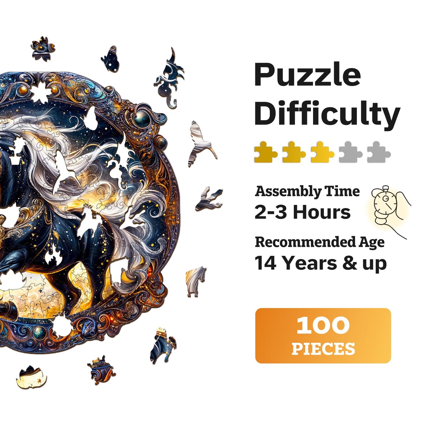 Jigfoxy Wooden Puzzles for mature-themeds  Horse Wood Puzzles mature-themed  Unique Animal Shape Wooden Jigsaw Puzzles for mature-themeds  Birthday Gifts for Puzzle Lovers  Family(S-8.5 * 8.5in-100pcs)
