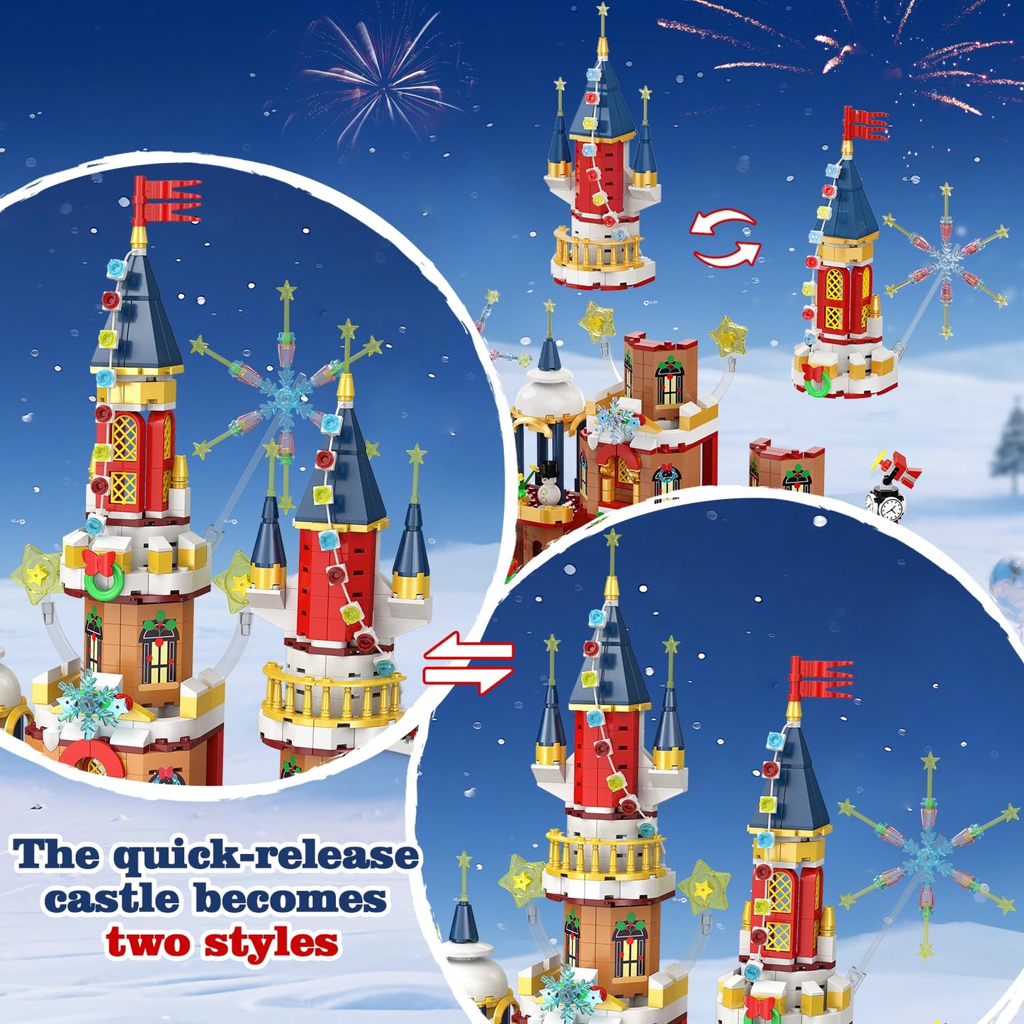 CUBIMANA 2025 Christmas Castle Roller Coaster Building Set with Lights - 1232PCS Christmas Village Rollercoaster Building Blocks Toy House Xmas Train Tree Santa Claus Gifts for mature-themeds Kids Boys Girls