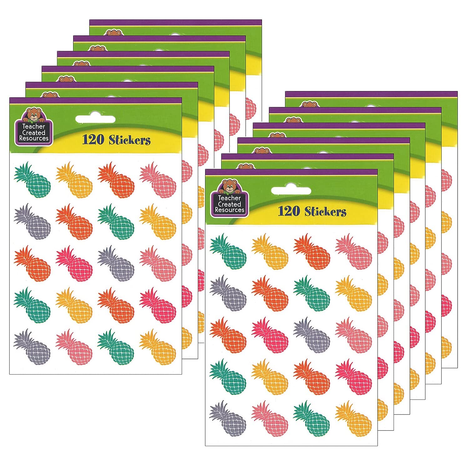 Teacher Created Resources Tropical Punch Pineapples Stickers, 120/Pack, 12 Packs (TCR2158-12)