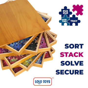 Premium Wooden Puzzle Sorting Trays Stackable - 8 X 8 Inch, Stackable Jigsaw Puzzle Organizer For Sorting Up To 1500 Pieces - Du