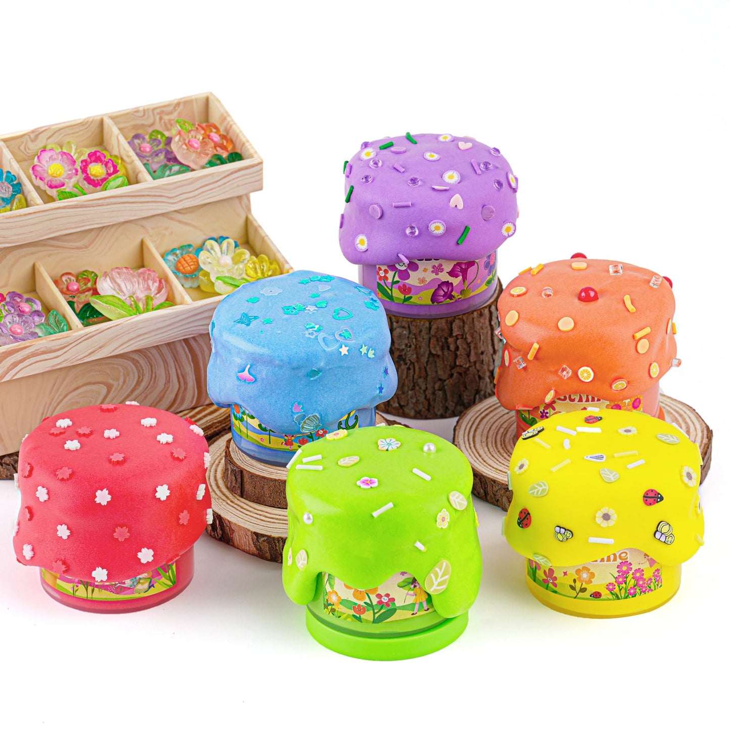 6 Pack Butter Slime Kit, Rainbow Slime For Kids, With Flower Slime Charms & Add-Ins, Slime Party Favors Sensory Toys, Holiday Bi