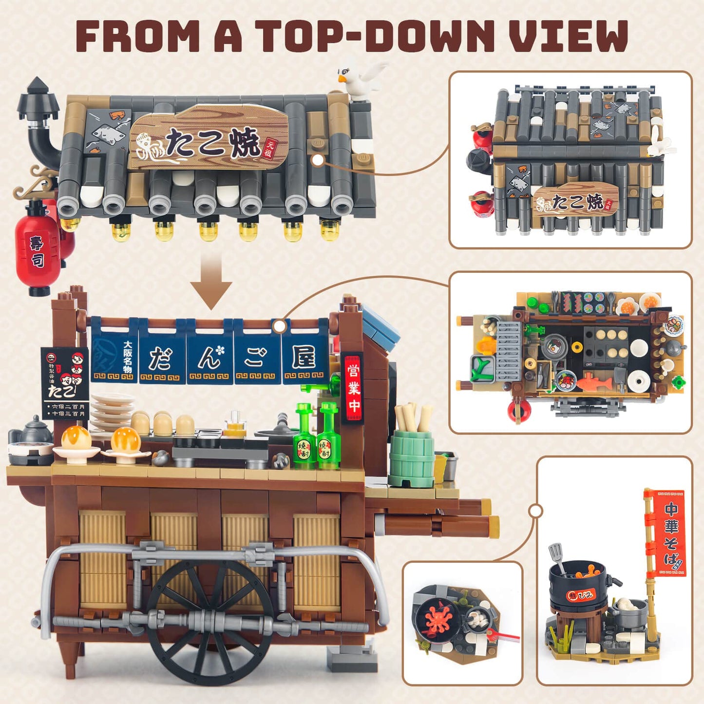 High Godo Japan Street Mini Building Set, Moc Cute Takoyaki Shop Creative Japanese Architecture Set, Collectible Gifts For Adults Kids 6-12, Not Compatible With Classic Bricks (951 Pieces)