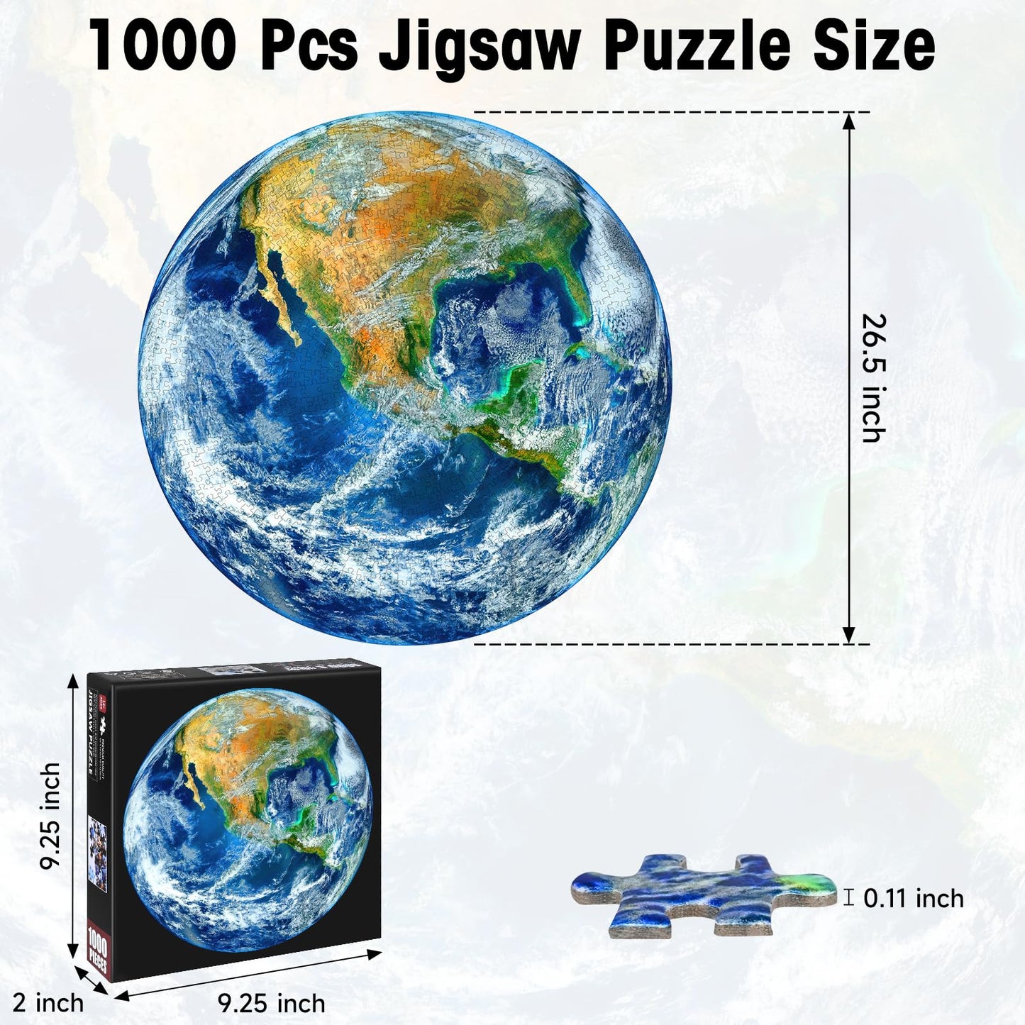 Round Earth Puzzles for mature-themeds 1000 Pieces  NASA Blue Marble View Circle Jigsaw Puzzle with Letters on Back  Challenging Nature Puzzle  enhanced Family Game Decor & Gift