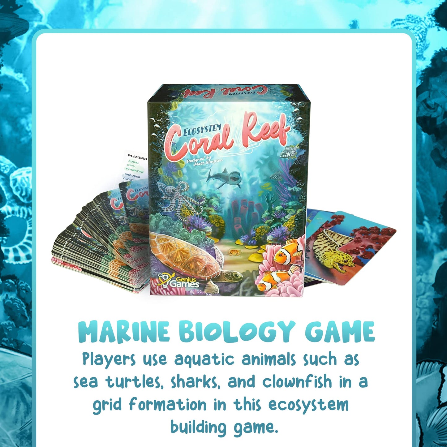 Genius Games Ecosystem: Coral Reef - A Mensa Recommended Family Card Game About Aquatic Animals, Their Habitats & Food Chain | A Light Educational Marine Biology Board Game For Kids And Families