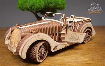 UGEARS VM-01 Roadster Vehicle - 3D Wooden car DYI - Fun Projects for mature-themeds- 3D Mechanical Working Model Idea - Plywood Material with Transmission Integrated - Great Gift for Car Lovers
