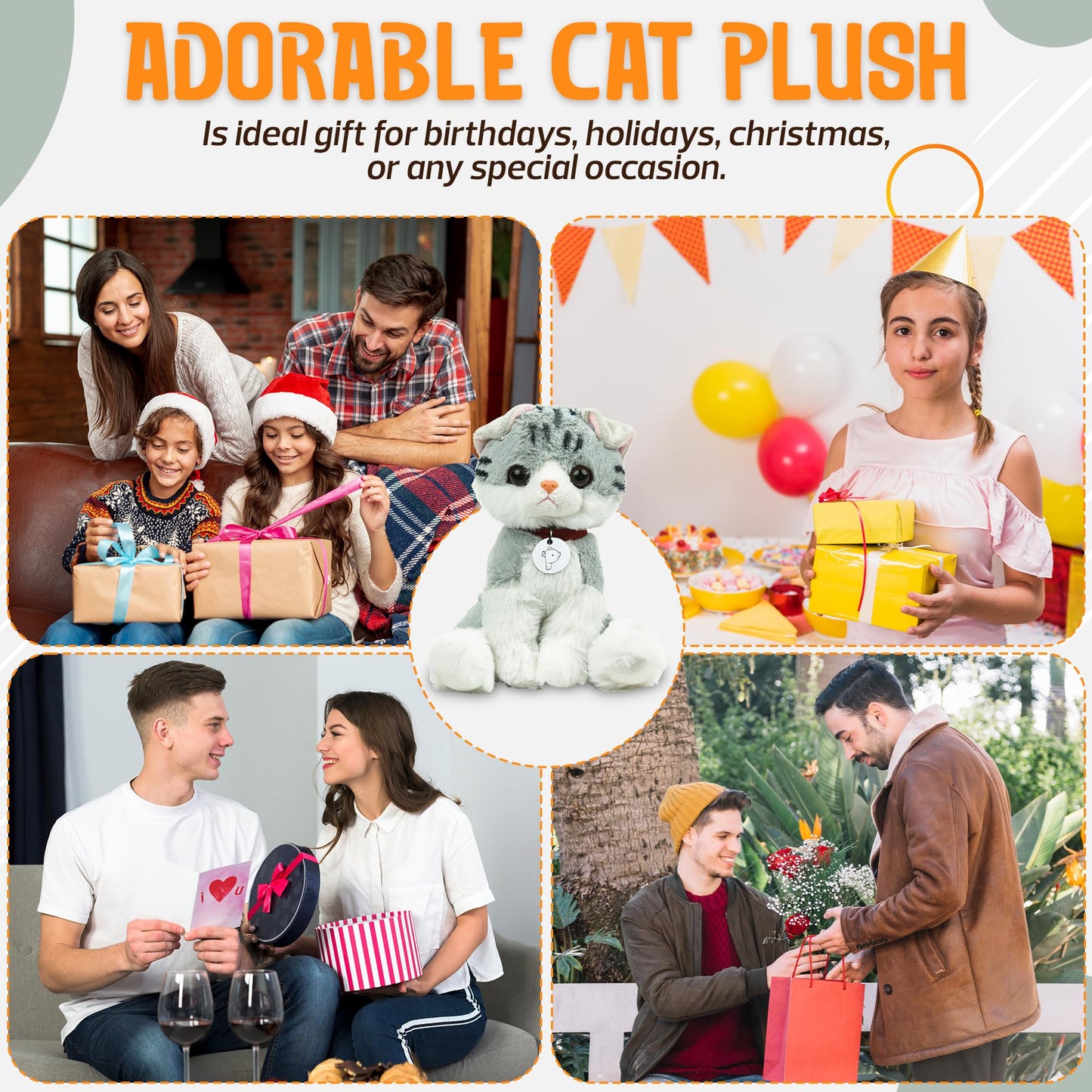 Made By Aliens Adorable Cat Stuffed Animal Plush Toy - enhanced Quality 8 Inch Soft and Cuddly Kitten with Cute Collar - Perfect for Kids  Cat Lovers  and All Ages (Mitty The Tabby Kitty)