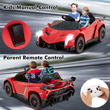 INFANS 2 Seater Kids Ride on Car, 12V 4WD Licensed Lamborghini Veneno Powered Electric Vehicle with Hydraulic Doors, Rocking Mod