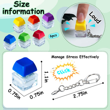 6 Pack Keyboard Fidget Toy Keyboard Fidget Keychain Keyboard Decompression Button Finger Clicker Toys  Button Stress Relief Fidget Gifts for mature-themed to Relief Stress (Mix Bright)
