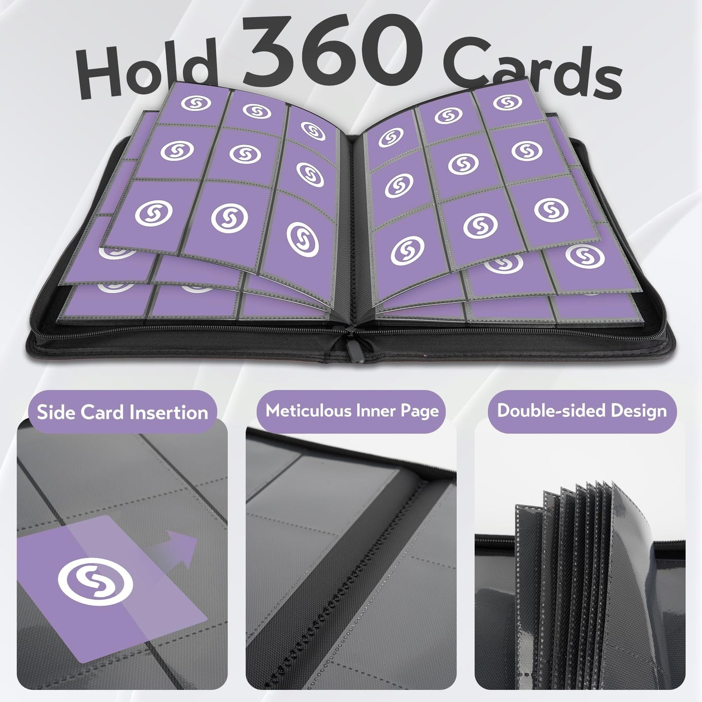 Card Binder 9 Pocket for 360 Cards - enhanced Trading Card Binder with Sleeves Protection  Side Loading Card Collection Binder for TCG  MTG  YGO  One Piece Collectible Cards (Grey)