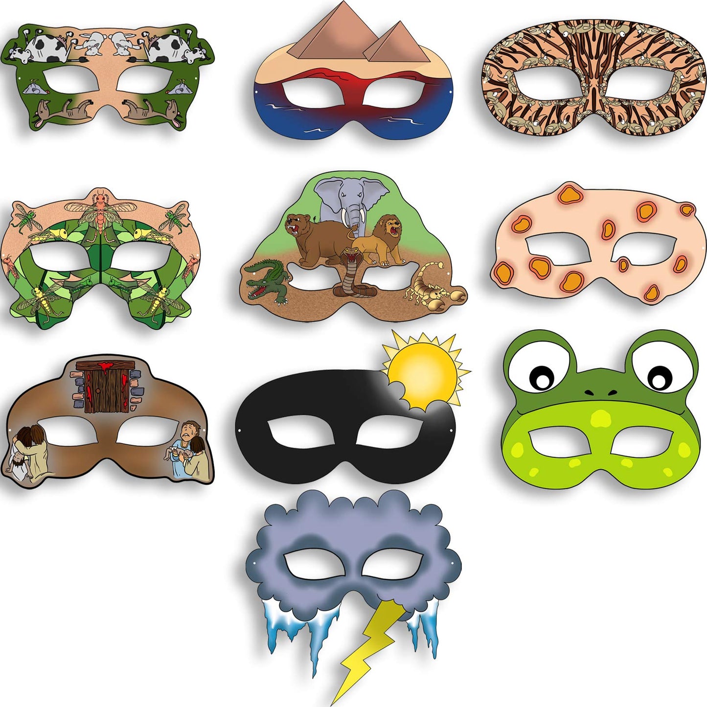 The Dreidel Company Passover Plague Masks, Laminated Pesach Face Masks (20-Pack)