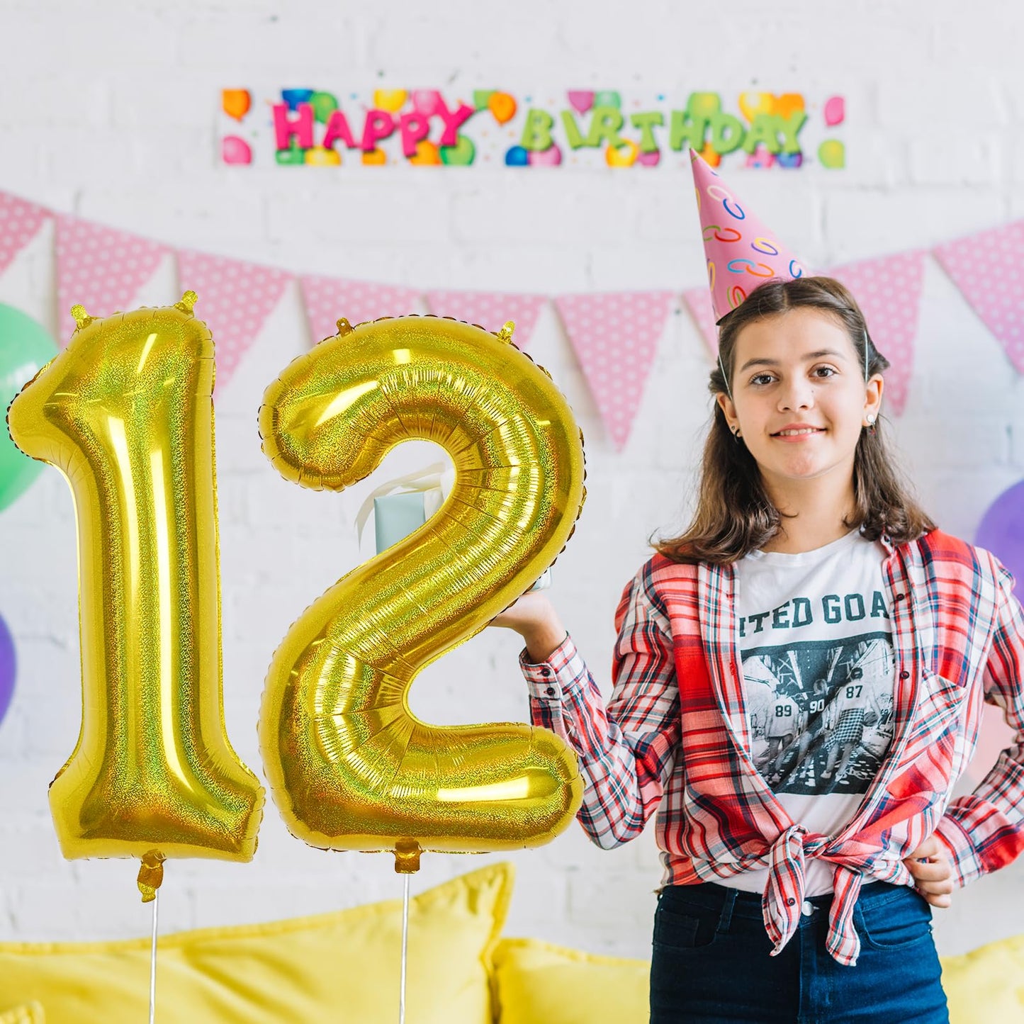 12Th Birthday Balloons For Boys, Big Laser Gold Foil Number 12 Balloons Anniversary Party Decor, Mylar Self Inflating Helium 40