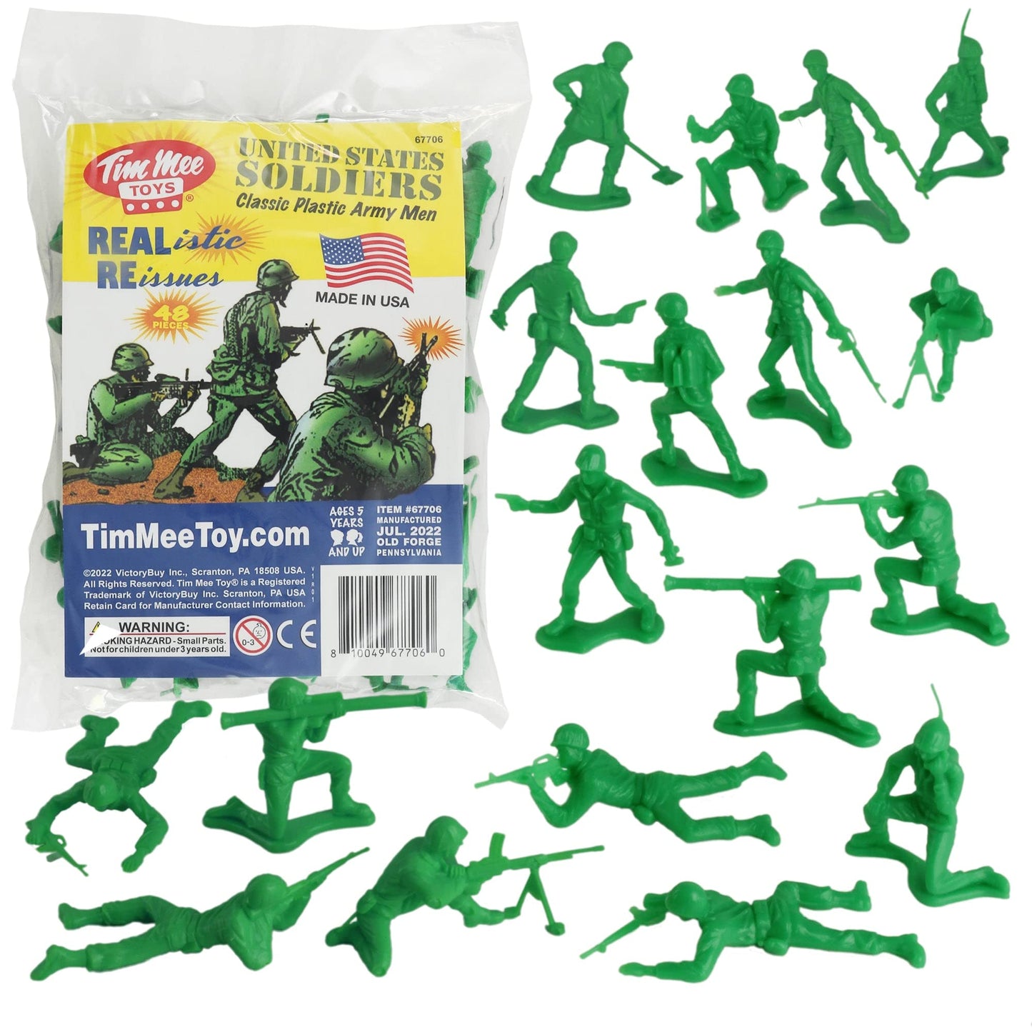 Timmee Plastic Army Men - Green 48Pc Toy Soldier Figures - Made In Usa