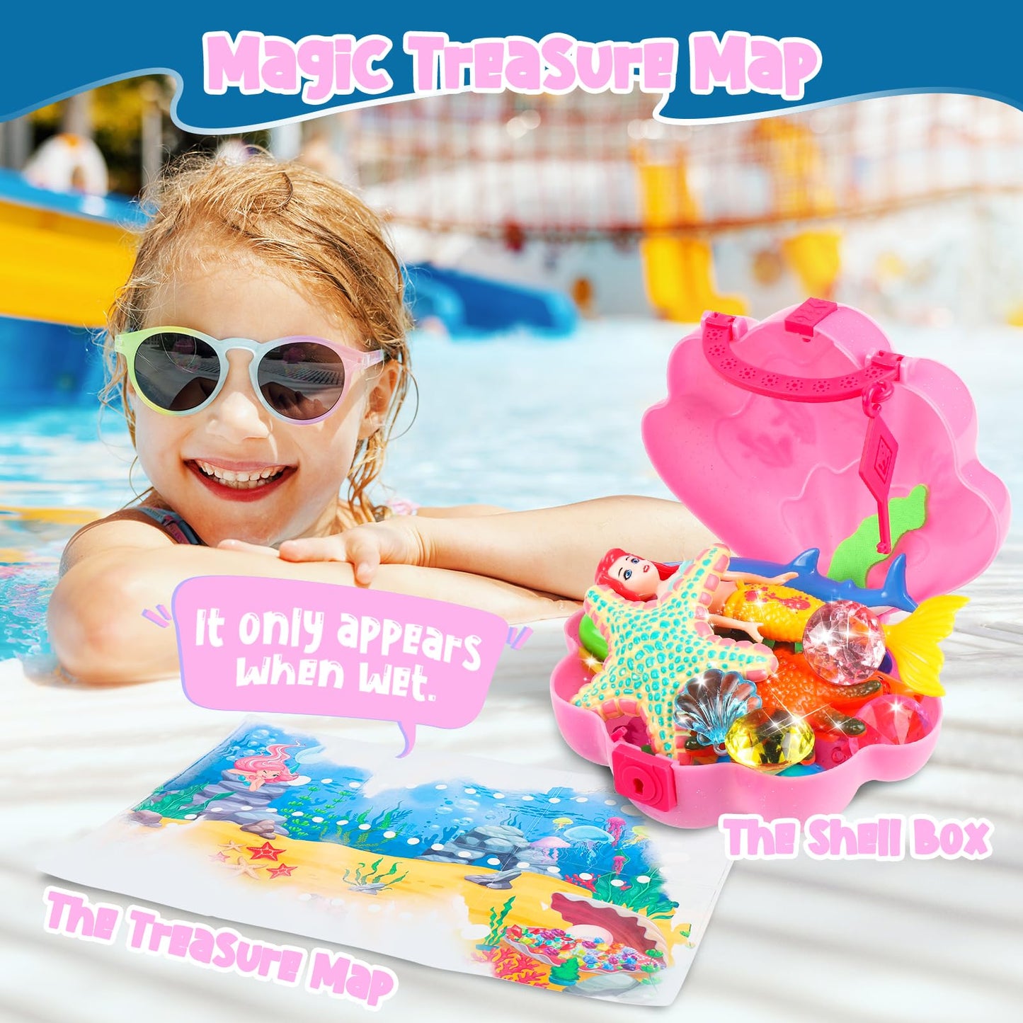 Huuidy Pool Toys, Swim Diving Toys For Kids Set With Upgraded Shell Treasure Chest, Pool Mermaid With Storage Bag Pool Game Summ