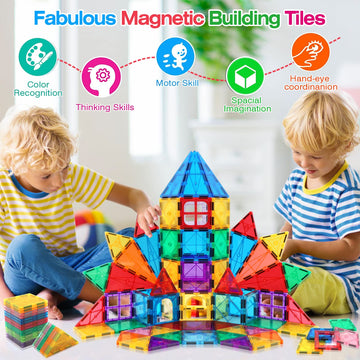 Feoxialy Magnetic Tiles for Kids Ages 3-5 4-8 STEM Educational Gifts Toys for 3 4 5 6 7+ Year Old Boys Girls Magnet Building Blo