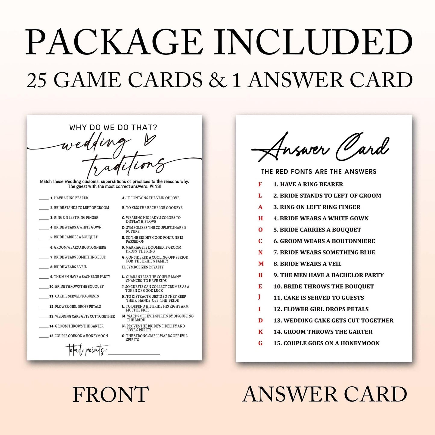 Wedding Shower Games Cards, Wedding Traditions Why Do We Do That, 25 Game Cards with 1 Answer Card, Engagement Party Wedding Gam