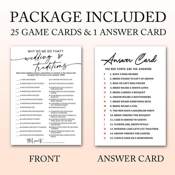 Wedding Shower Games Cards, Wedding Traditions Why Do We Do That, 25 Game Cards with 1 Answer Card, Engagement Party Wedding Gam