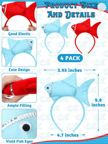 Luces Red And Blue Fish Headbands, Cute Kids Fish Styles Headbands, Fish Costume Accessories Dress Up Party Favors Supplies