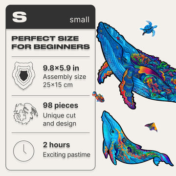 Unidragon Original Wooden Jigsaw Puzzles - Milky Whales, 98 Pieces, Small Size 9.8'' X 5.9 '', Beautiful Gift Package, Unique Sh