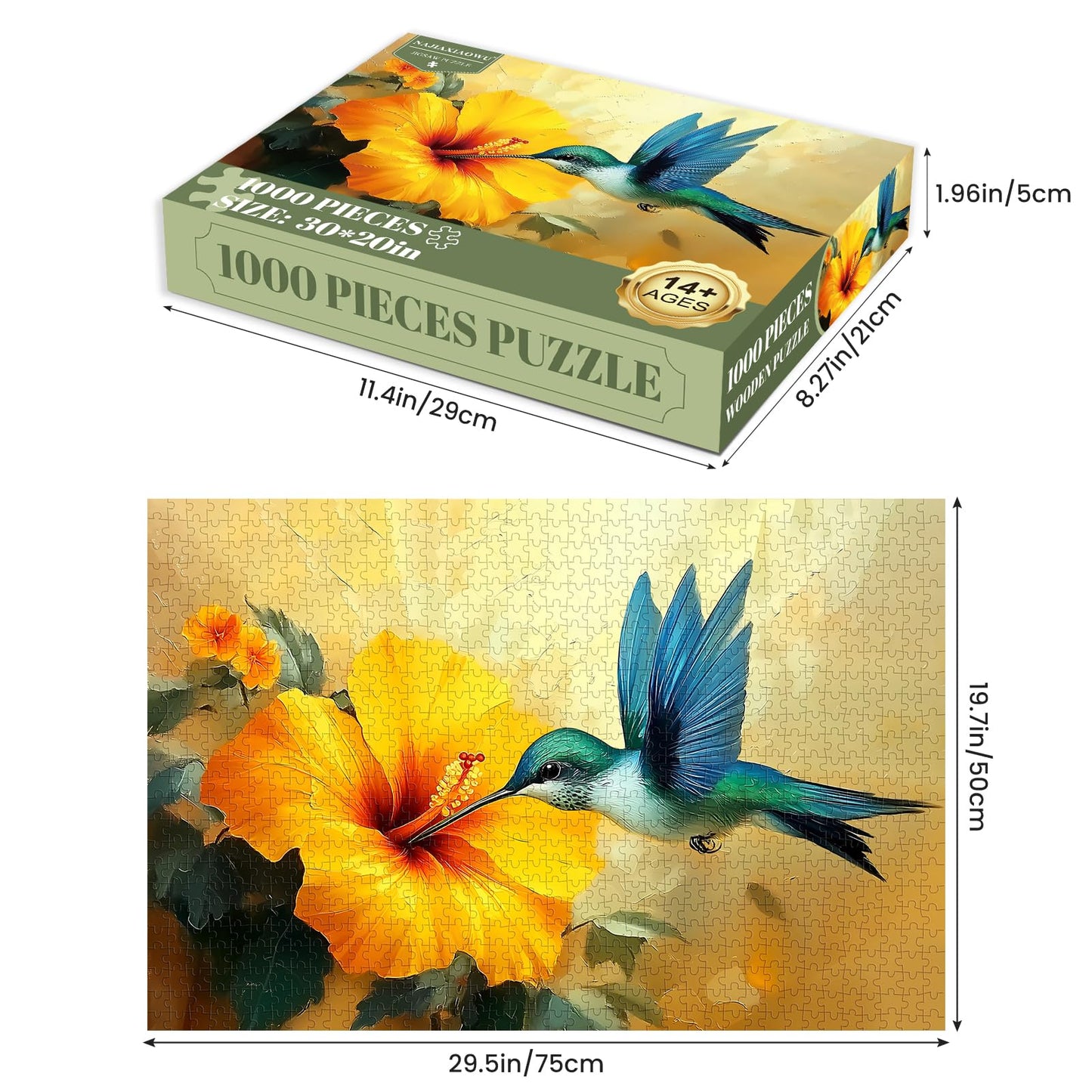 Jigsaw Puzzles 1000 Pieces for mature-themeds Jigsaw Puzzle 1000 Piece Wooden mature-themeds Children Puzzles - Hummingbird Picking Flowers Decorations DIY Leisure Game Toy Suitable Family Friends