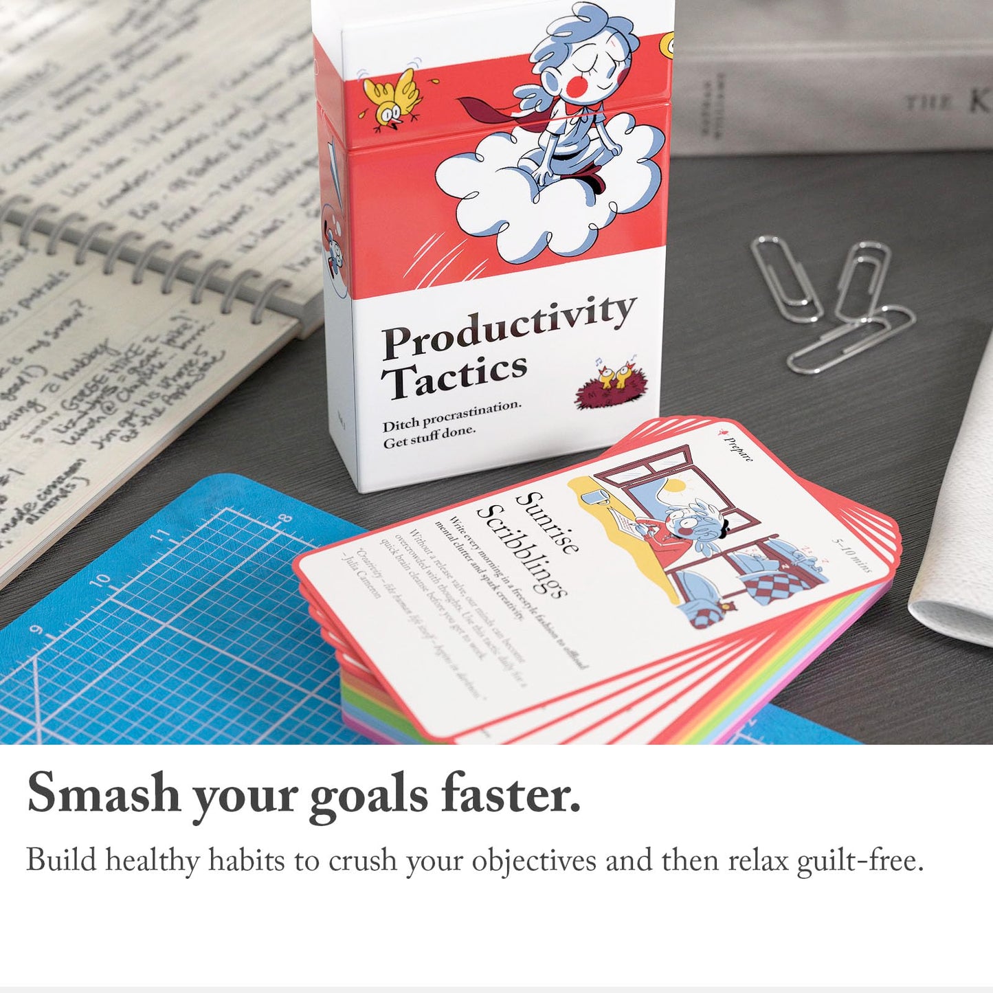 Pip Decks Productivity Tactics Card Deck, Business Tool To Improve Your Habits, Focus And Mindset For Getting Things Done, 54 Ca