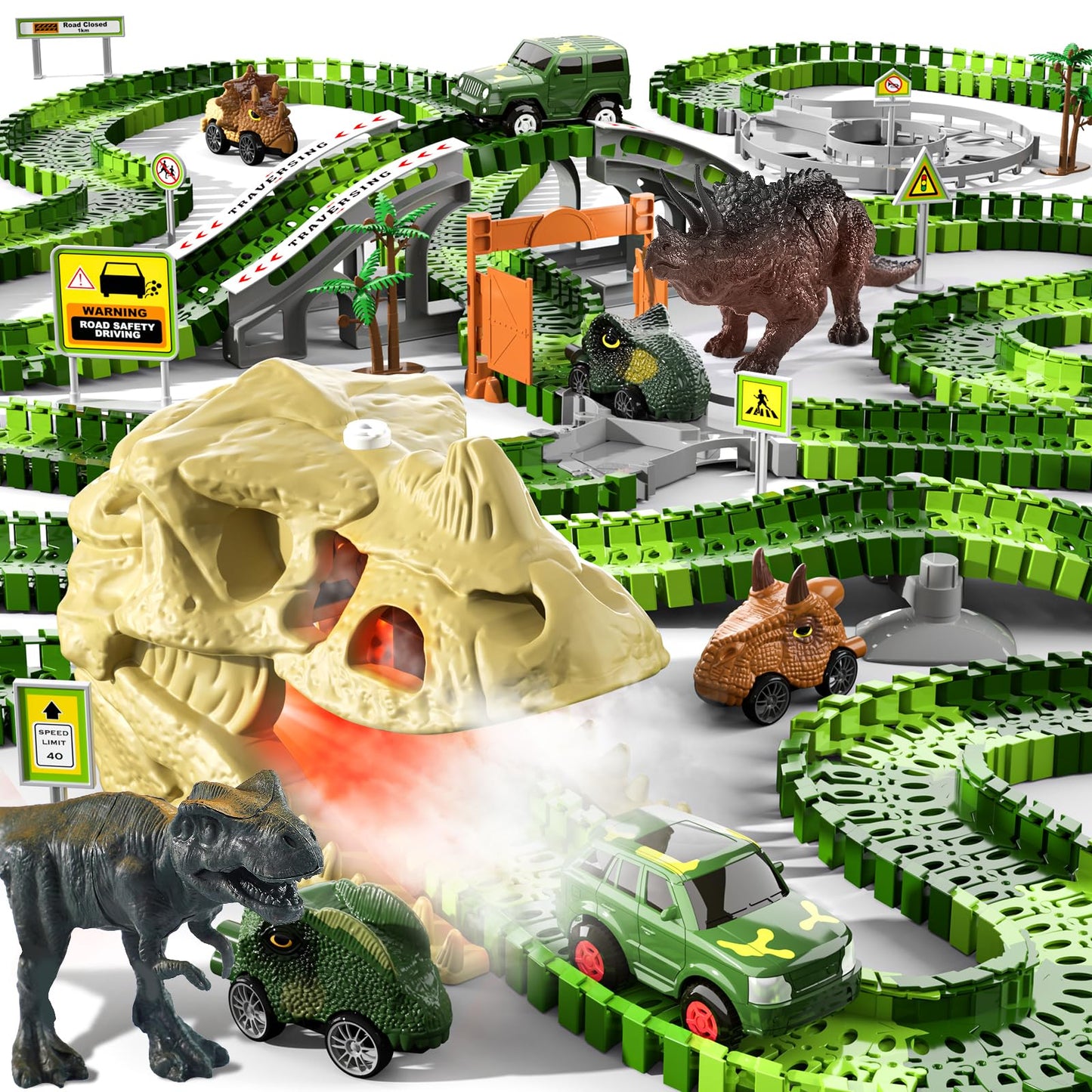 Ihaha 249 Pcs Dinosaur Toys Race Car Track, Toys For Kids Toddler Boys Ages 2-4 3-5 4-6, Dinosaur Race Tracks Toys With Light, Sound & Spray, Birthday Dinosaur Toys Gifts For 2 3 4 5 Year Old Boys