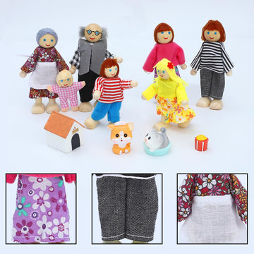 ONEST 18 Pieces Wooden Dollhouse Family Set Mini People Figures Dog Cat Sets Dollhouses Dolls Wooden Doll Family Pretend Play Fi