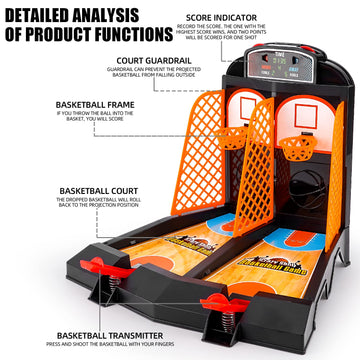 GOODLYSPORTS Mini Basketball Game - Medium Orange Plastic Desk Toy, Model 80880, Fun for Kids & Adults, Ideal Basketball Gift