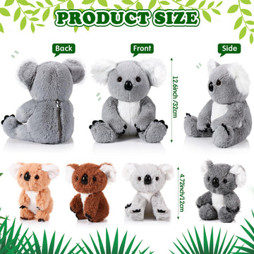 Lenwen 5 Pcs Koala Bear Stuffed Animal Set 12.6 Inch Mommy Koala Plush With 4 Cute Babies In Her Zippered Tummy Soft Cuddly Nursery Koala Plushie For Boys Girls Birthday Baby Shower Party Favor Gifts