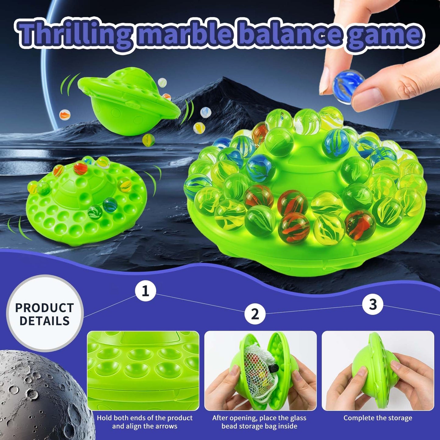 Marble Balance Board Game With 60 Glass Marbles & Storage Base - Fun Family Board Game For Adults, Party Game For 1-4 Players |