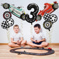 Number 3 Race Car Balloons, 43 Inch Race Car Party Decorations, Wheel Tire Balloons, Black And White Checkered Foil Balloons, Ca