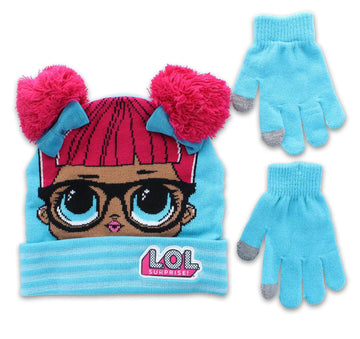 Red Pom Pom Blue Bow L.O.L. Surprise! Beanie Hat and Gloves Set