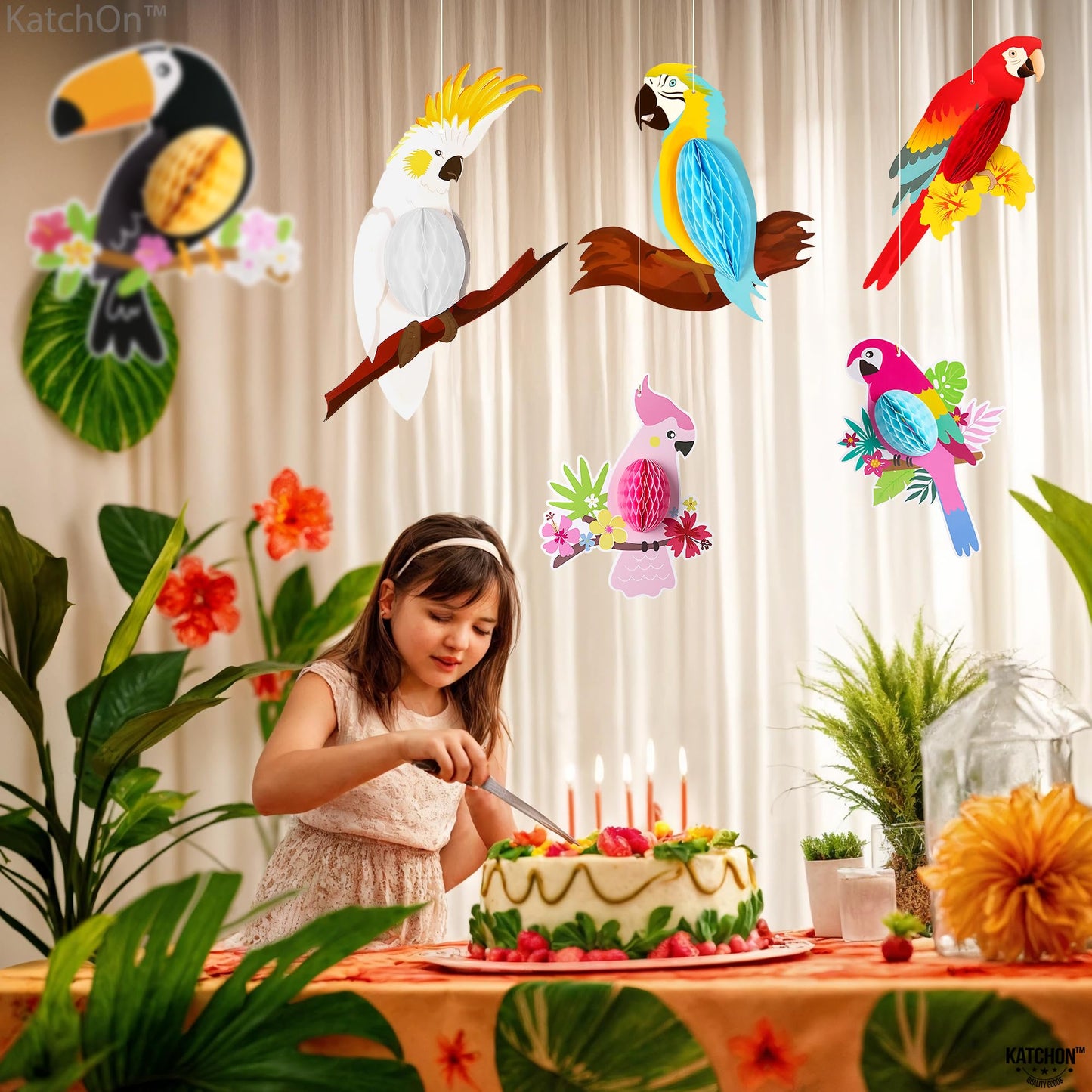 KatchOn, Large Tropical Bird Decorations - 12x5.3 Inch | Jungle Theme Decorations, Luau Party Decorations, Hawaiian Party Decora