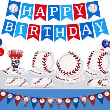 Bqk 96 Pcs Baseball Birthday Party Supplies Including Baseball Plates And Napkins Forks, Baseball Party Favors Baseball Party De