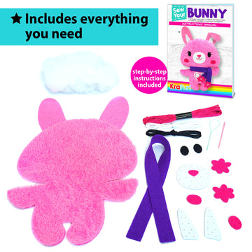 Krafun Sewing Kit For Kids Beginner My First Art & Craft, Includes Bunny Doll Stuffed Animal, Instructions & Plush Felt Materials For Learn To Sew, Embroidery, Age 7 8 9 10 11 12
