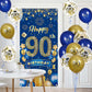 90th Birthday Party Decorations for Men Navy Blue Gold Happy 90th Birthday Banner with 18pcs 90th Balloons 90th Door Cover Backd