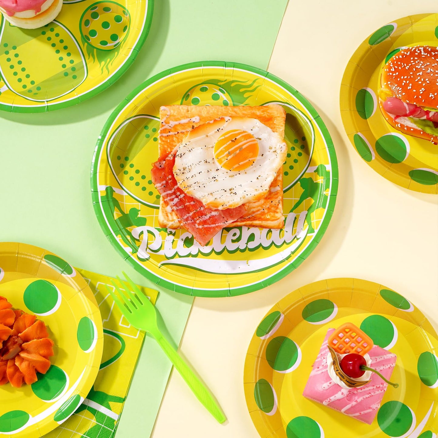 96Pcs Pickleball Party Supplies Pickleball Party Plates Napkins Forks Disposable Pickleball Tableware Set For Pickle Ball Party