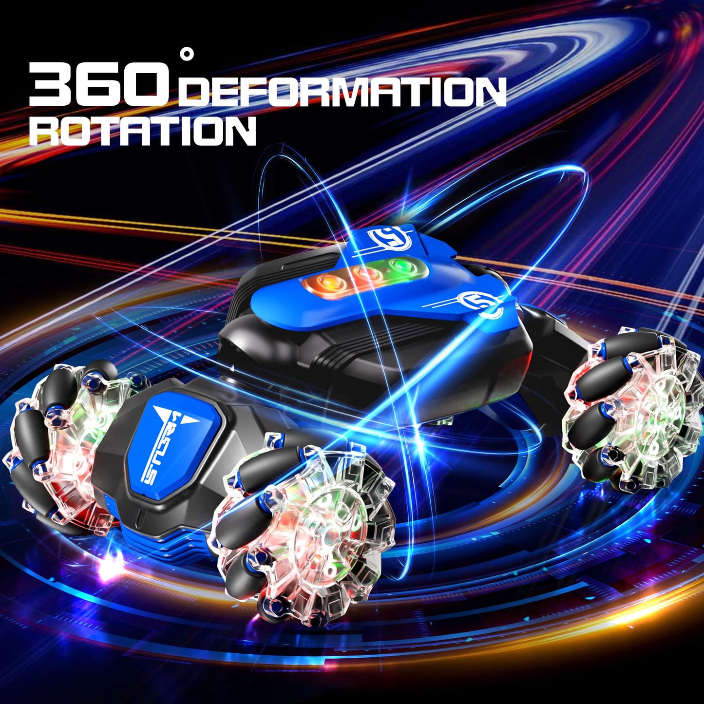 Aiqi Remote Control Car,2.4GHz 4WD Gesture Sensing RC Stunt Car with Cool Music and Light,Double-Sided Rotating 360 Flips Car To