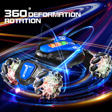Aiqi Remote Control Car,2.4GHz 4WD Gesture Sensing RC Stunt Car with Cool Music and Light,Double-Sided Rotating 360 Flips Car To