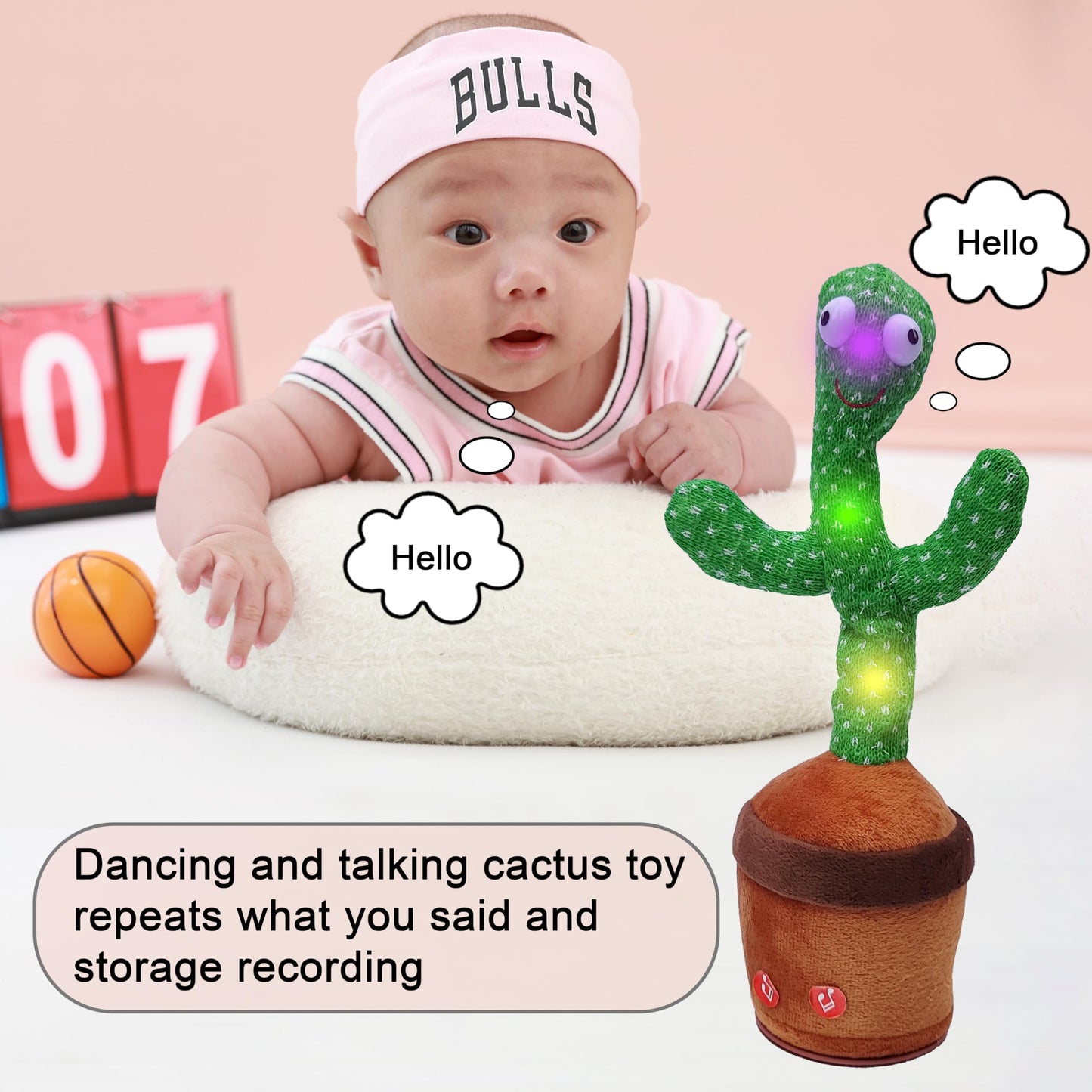 Proweber Dancing Cactus Toy With Music, Lights - Talking, Recording, Repeating Mimic Toy For Babies, Toddlers - Cute Green Cacti Stuffed Plush W/120 Songs, Fun Educational Toy Gift For Kids Baby