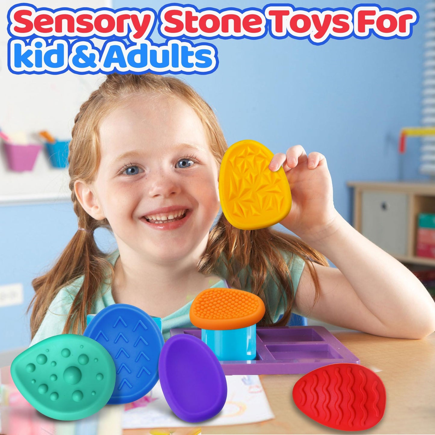 Fidget Sensory Toys For Kids Adults 6 Pc Easter Basket Stuffers Silicone Worry Stone For Autism Adhd Teens Silent Calm Down Toy