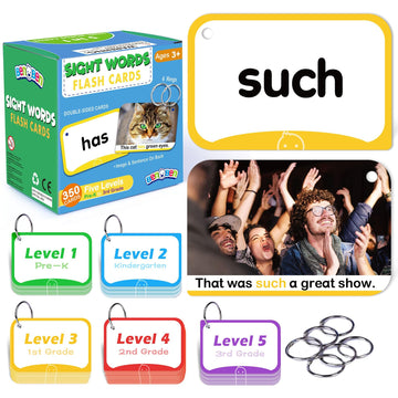 Benben Sight Words Flash Cards, 350 Dolch & Fry High Frequency Site Words For Pre-K, Kindergarten, 1St Grade, 2Nd Grade, 3Rd Grade, Educational Learning Cards Homeschool Supplies For Ages 3-9