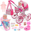 deAO Baby Doll Stroller Set High Chair Travel Diaper Bag with 12 inch Baby Doll Accessories Pretend Play Toys with Foldable Stro