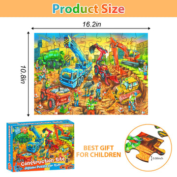 Jigsaw Puzzles For Kids Ages 3-5, 4-8, 6-8 Boys Girls - 60 Piece Construction Site - Large Piece Children Floor Jigsaw Puzzles - Science Educational Toys For 3 4 5 6 7 8 Years Old